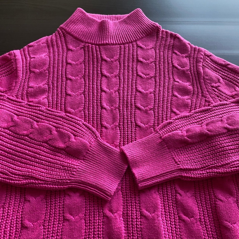 Banana Republic Sweater Large Womens Pink Cable Knit Mock Neck New - Picture 2 of 9